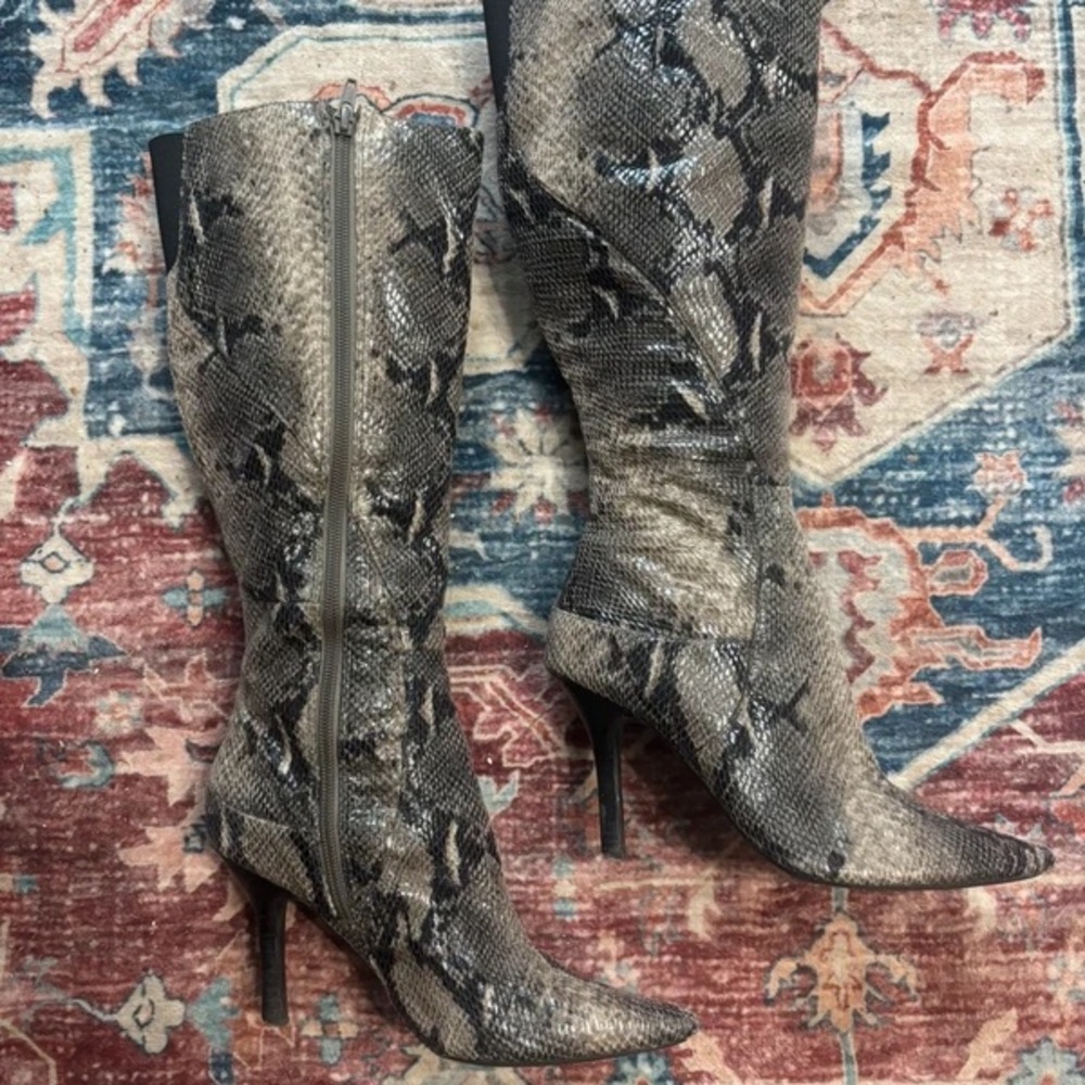 Nine West Python Pattern Heeled Boots - Black and… - image 2
